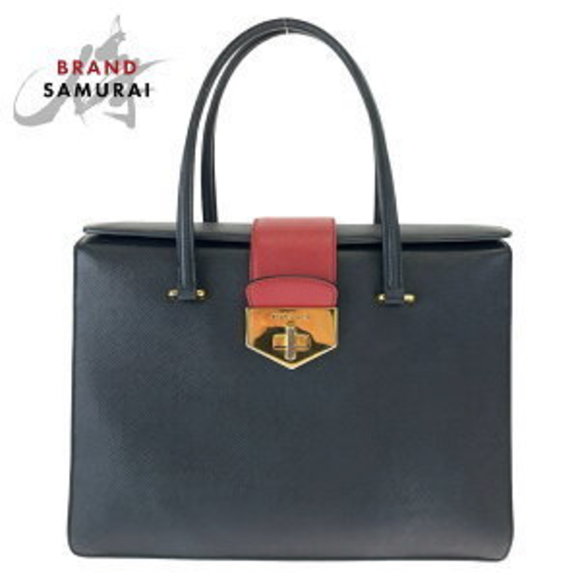 Prada Bag Red Saffiano Handbag Leather Tote Black - Picture 1 of 9